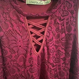 Liberty Love lace sleeveless dress mini Small maroon wine